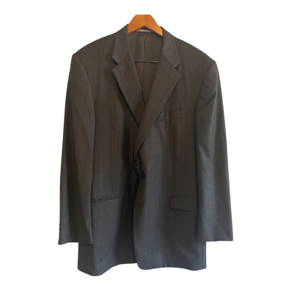 Hickey Freeman Suit Men's Size 50L Loro Piana Wool 2-Button Gray Pinstripes 2-pc - Picture 1 of 7